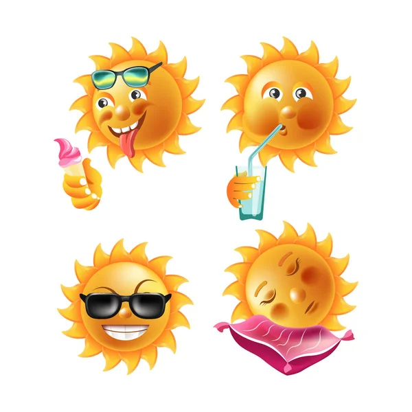 Yaz çizgi emoticons, izole vektör simgeleri 