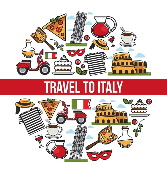 İtalya gezi yerlerinden ve ünlü seyahat konumlar poster. 