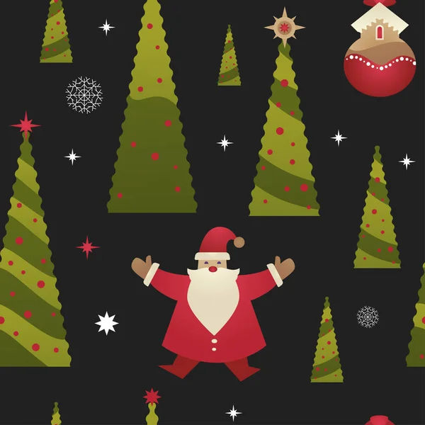 Karácsonyi Ünnep Varrat Nélküli Mintát Téli Karakterekkel Elszigetelt Fekete — Stock Vector