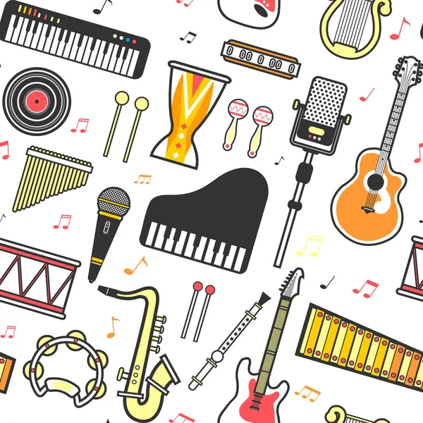 Instrumentos Musicales Iconos Planos Patrón Sin Costuras — Vector de stock