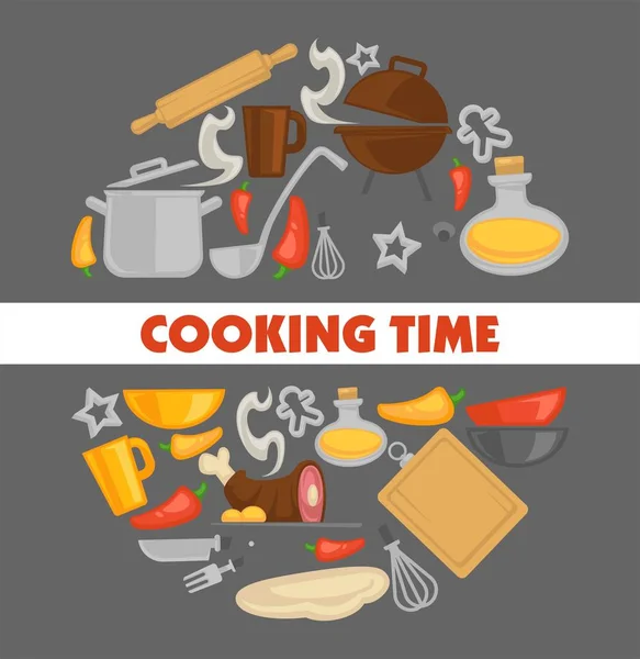 Μαγείρεμα Σημείο Αφίσα Μαγειρικά Σκεύη Και Γκριλ Εικονογραφήσεις Φορέα — Διανυσματικό Αρχείο