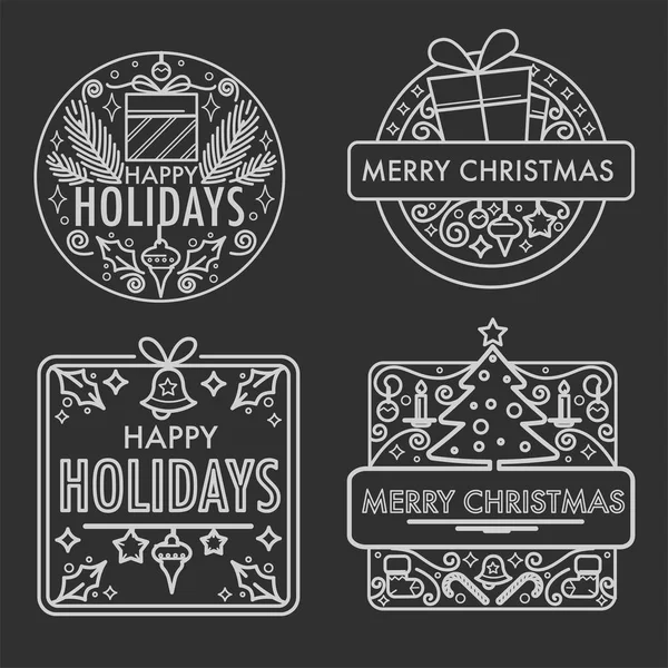 圣诞快乐单色素描与礼物和符号 — 图库矢量图片