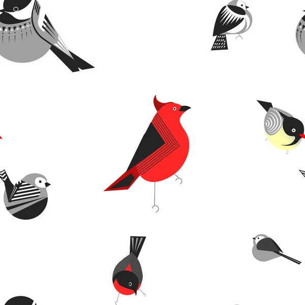 Pájaro Diferentes Tipos Patrón Sin Costura Vector — Archivo Imágenes Vectoriales