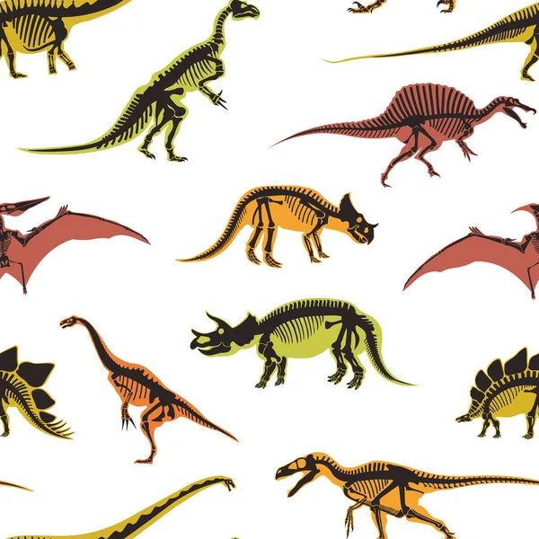 恐龙和翼龙类型动物无缝的样式查出在白色 — 图库矢量图片