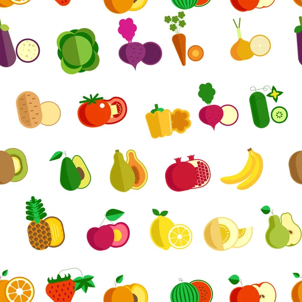 Vegetais Frutas Padrão Sem Costura Alimentos Orgânicos Isolados Branco —  Vetores de Stock