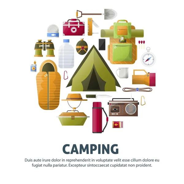 Poster Camp Été Des Outils Camping Forêt Randonnée — Image vectorielle