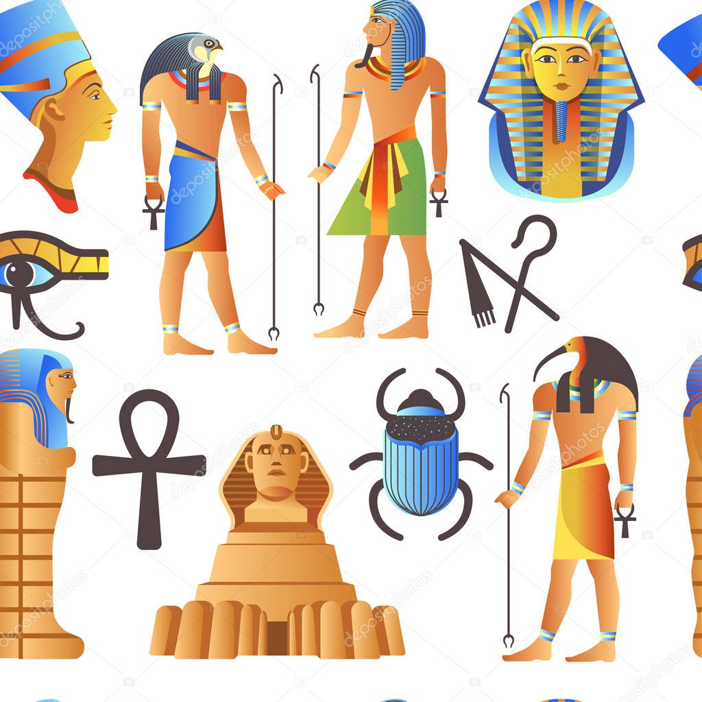 Egypt and Egyptian mythological signs seamless pattern