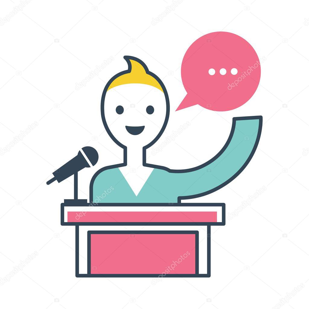 Person standing and talking, vector on white background