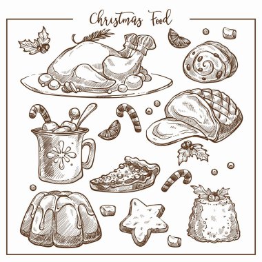Noel geleneksel akşam yemeği menüsü vektör kroki