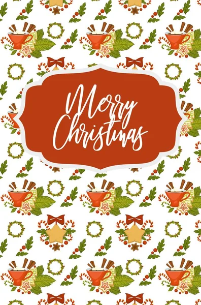 Merry Christmas Happy New Year Seamless Pattern Isolated White Background — Stock Vector