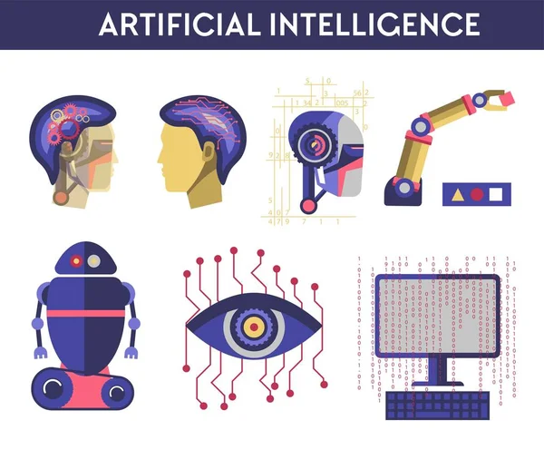 Ilustración Del Vector Inteligencia Artificial Mente Humana Robot — Vector de stock