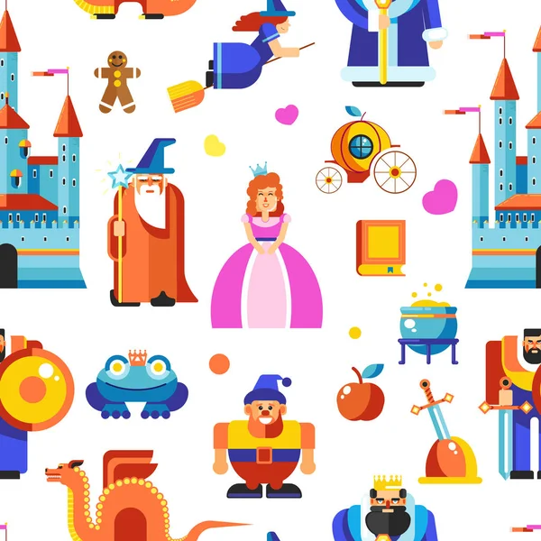 Fairytale Princess Wizards Castle Seamless Pattern Vector — Stock Vector