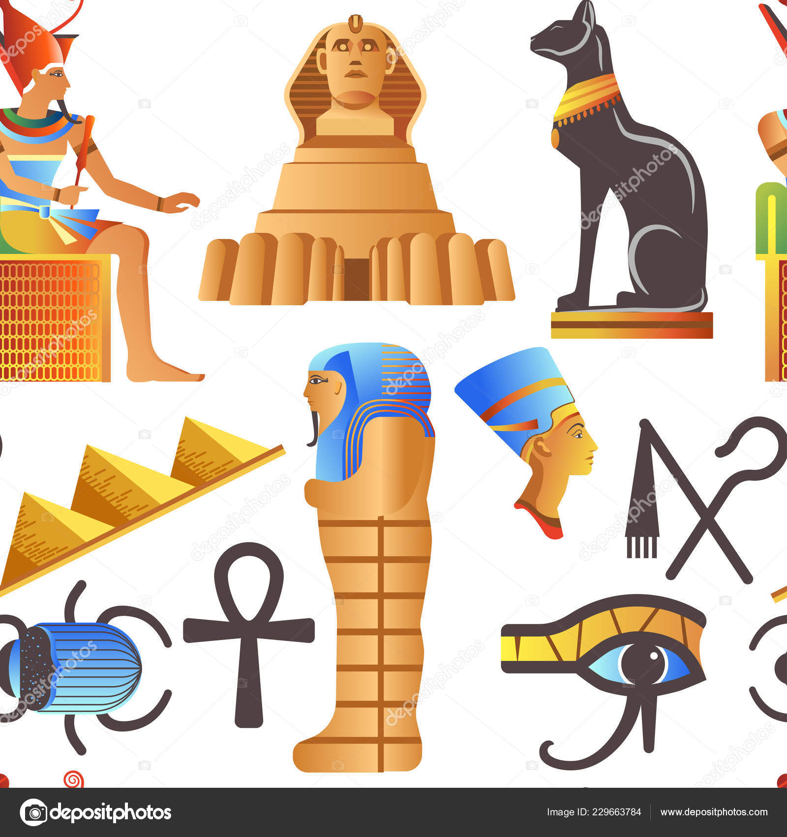 Egypti Egyptin Mytologiset Merkit Saumaton Kuvio — kuvapankkivektori  ©Sonulkaster 229663784
