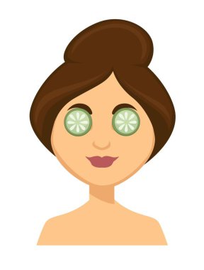 Genç gülümseyen kadın gözleri, salatalık dilimleri ile vektör