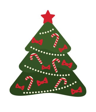 Şeker ve kurdeleler, vektör ile süslenen Noel ağacı