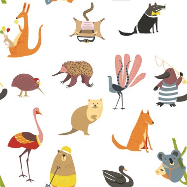 Egzotik hayvanlar seamless modeli üzerinde beyaz izole.