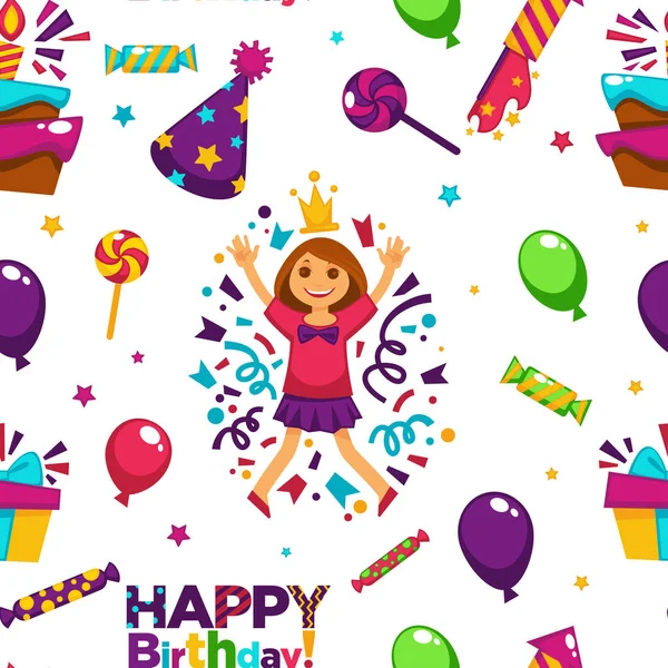 Fiesta Cumpleaños Feliz Con Globos Patrón Sin Costuras Vector — Archivo Imágenes Vectoriales