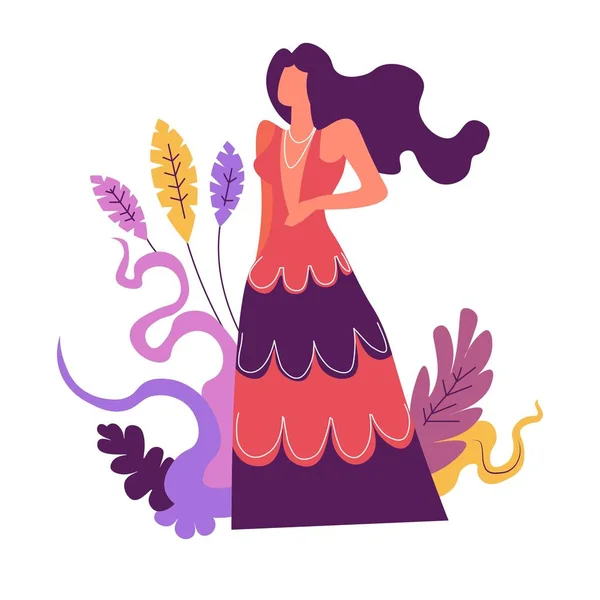 Modelado Mujer Moda Elementos Decoración Follaje Vector — Archivo Imágenes Vectoriales