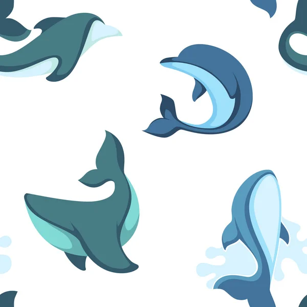 Óceán Víz Delfin Varrat Nélküli Mintát Vektor — Stock Vector