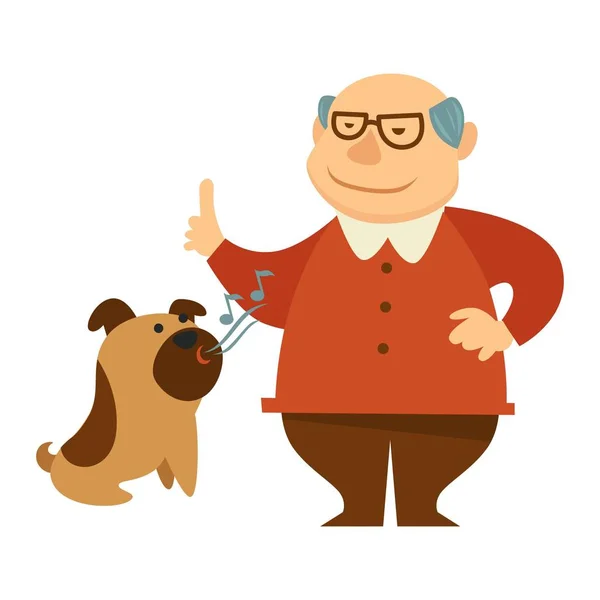 Büyükbaba Giving Komut Kahverengi Köpek Gülümsüyor Illüstrasyon Vektör — Stok Vektör