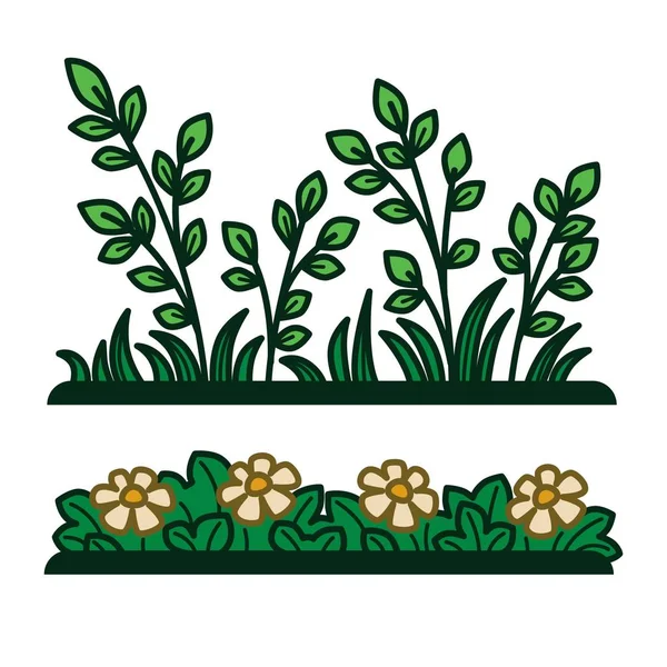 Зелень Трави Квітковими Рослинами Вектор Білому Тлі — стоковий вектор
