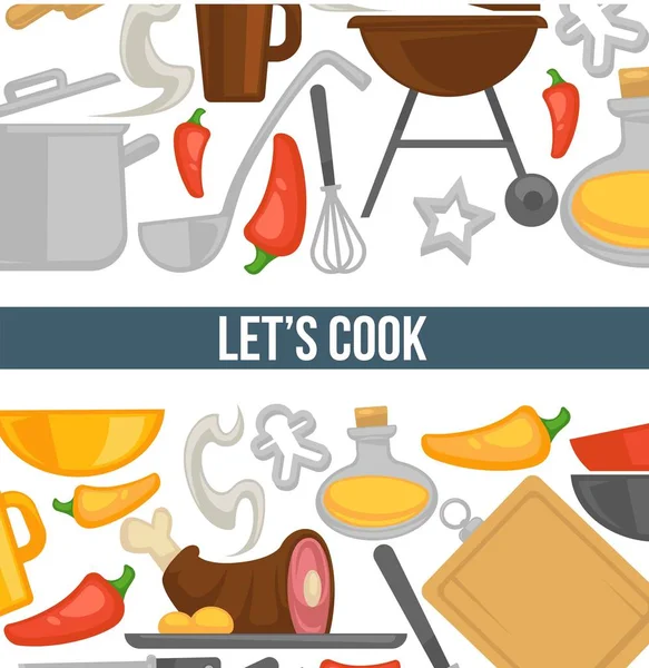 Μαγείρεμα Κουζίνα Σκεύη Και Υλικά Αφίσα Διάνυσμα — Διανυσματικό Αρχείο