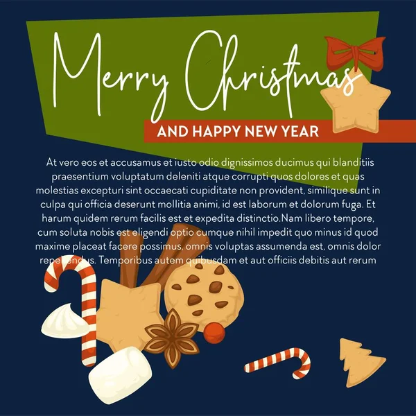 Feliz Cartel Navidad Con Texto Muestra Símbolos Vector — Vector de stock