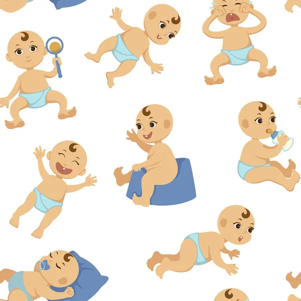 Bébé Tout Petit Vecteur Motif Sans Couture Sur Fond Blanc — Image vectorielle