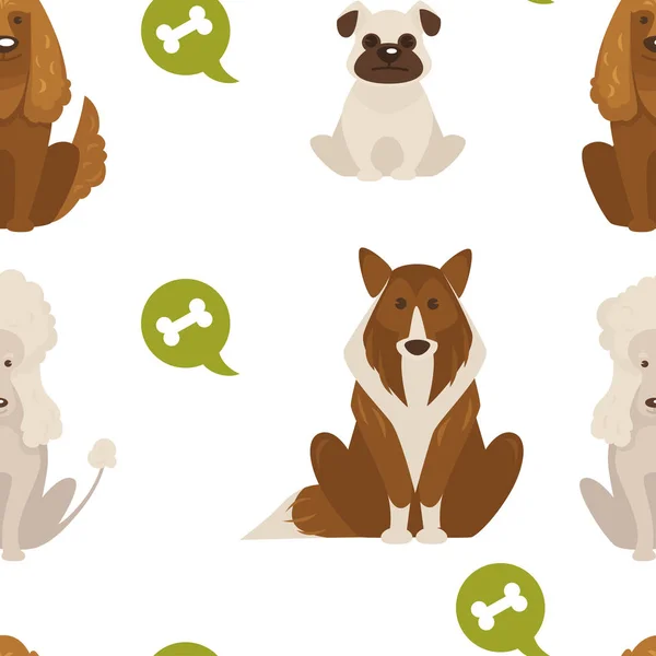 Dog Types Seamless Pattern Isolated White Background — Stock Vector