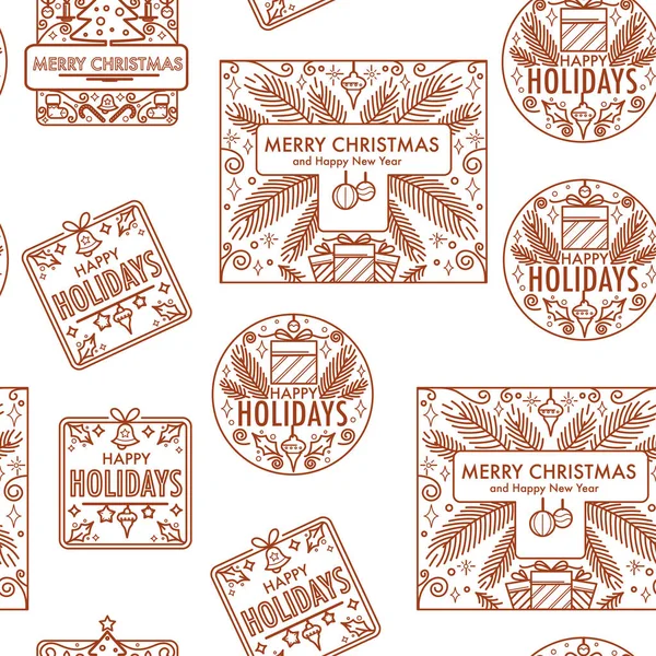 Feliz Navidad Invierno Vacaciones Monocromo Logotipo Sin Costuras Patrón Vector — Archivo Imágenes Vectoriales