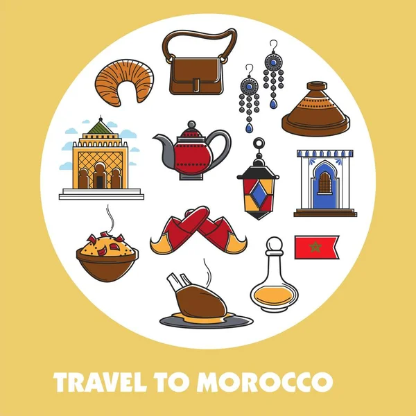 Marocká Symboly Promo Plakát Kulturních Prvků Ukázku Textu — Stockový vektor
