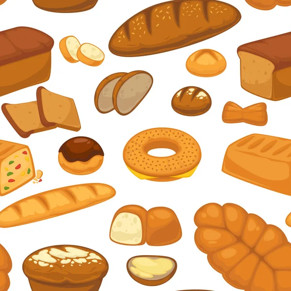 Bakkerij Producten Broodjes Brood Naadloze Patroon Vector — Stockvector