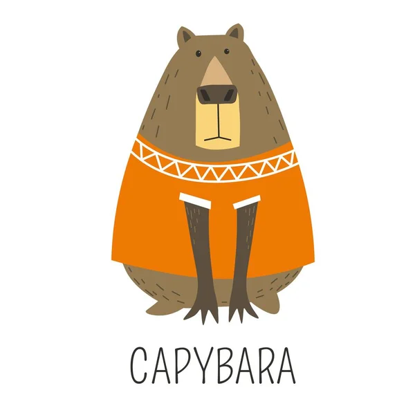 Capybara Mammal Wearing Knitted Sweater Vector — Stock Vector