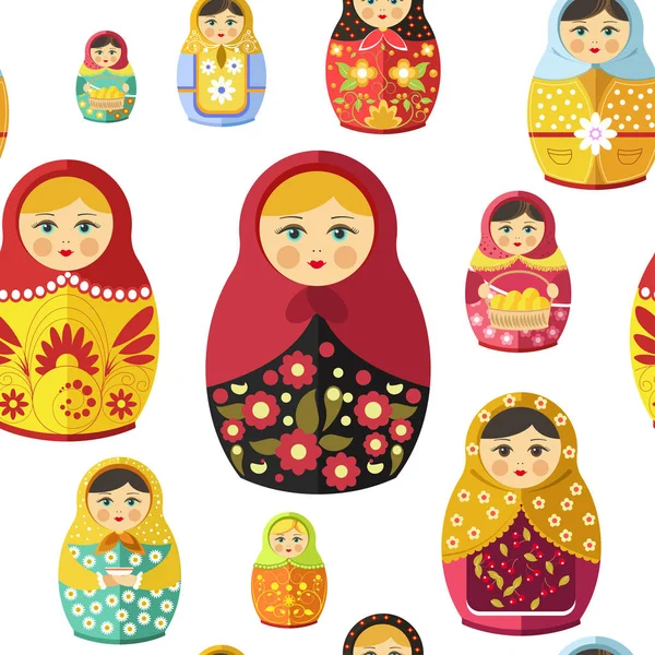 Russian Nesting Doll Traditional Wooden Souvenir Russia Seamless Pattern — Stock Vector