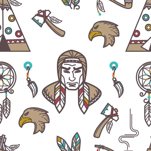 Indiaanse Indianen Traditionele Cultuur Symbolen Patroon Achtergrond — Stockvector