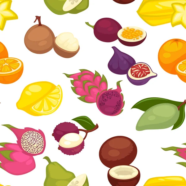 Tropische Früchte Setzen Nahtlose Muster — Stockvektor