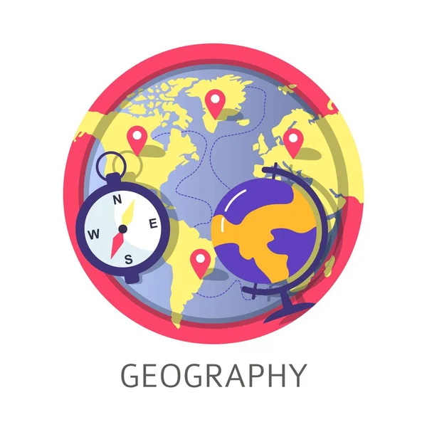 Географічна Дисципліна Шкільному Університеті Векторна Карта Світу Атлас Знаками Розташування — стоковий вектор