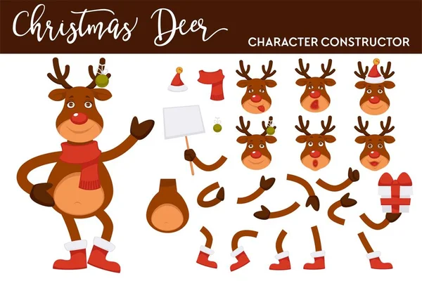 Christmas Deer Cartoon Character Vector Icons — Stock Vector