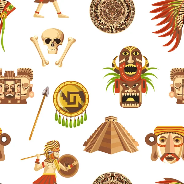 Attributs Traditionnels Mayas Anciennes Reliques Inestimables Motif Sans Couture — Image vectorielle