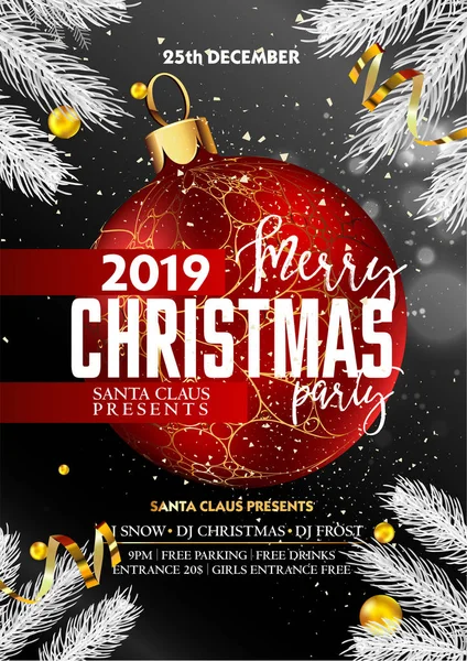 Feliz Navidad 2019 Fiesta Con Regalos Santa Claus Djs Famosos — Vector de stock