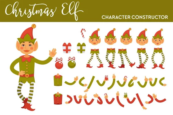 Christmas Elf Character Constructor Cartoon Vector Illustration — Stock Vector