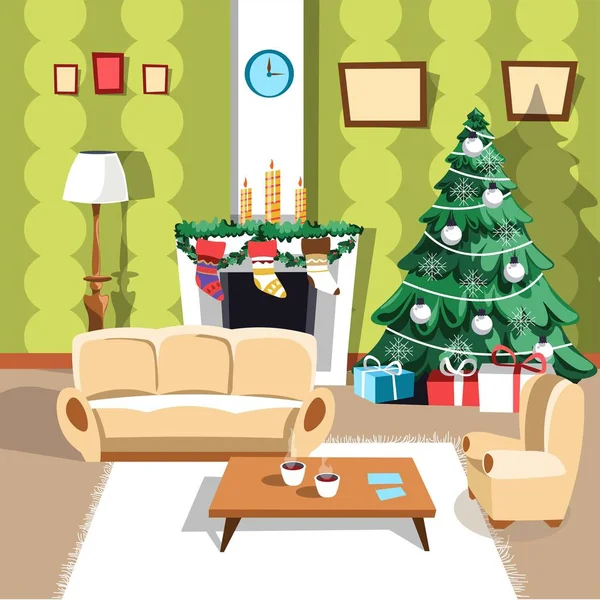 Christmas Winter Holidays Interior Room Vector — Stock Vector