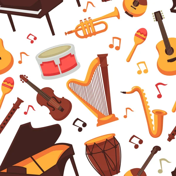Instrumentos Musicales Iconos Planos Patrón Sin Costuras — Vector de stock