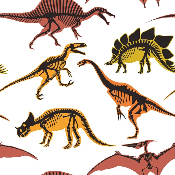 Dinozorlar Pterodactyl Türleri Seamless Modeli Üzerinde Beyaz Izole — Stok Vektör