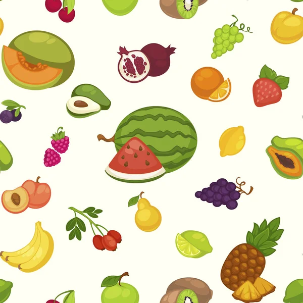 Plátano Sandía Frutas Cereza Piña Patrón Sin Costura — Vector de stock