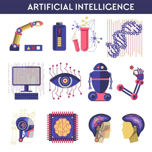 Ilustración Del Vector Inteligencia Artificial Mente Humana Robot — Vector de stock