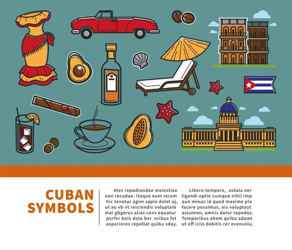 Cuba Travel Affisch Med Information Kubanska Kulturen Vektor — Stock vektor