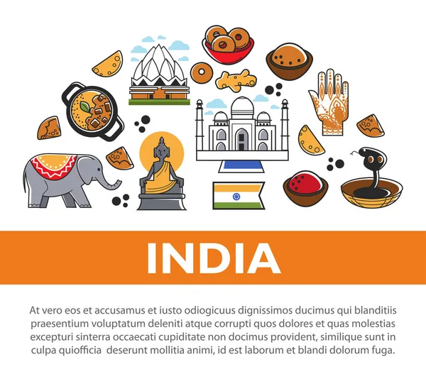 Cartaz Promocional Cultura Indiana Com Conjunto Símbolos Nacionais — Vetor de Stock