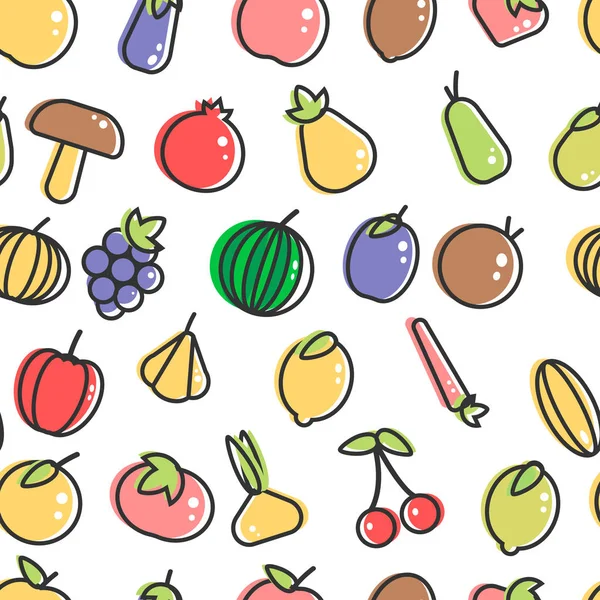 Vegetables Fruits Seamless Pattern Isolated White — Stock Vector