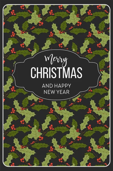 Merry Christmas Happy New Year Mistletoe Seamless Pattern Vector — Stock Vector